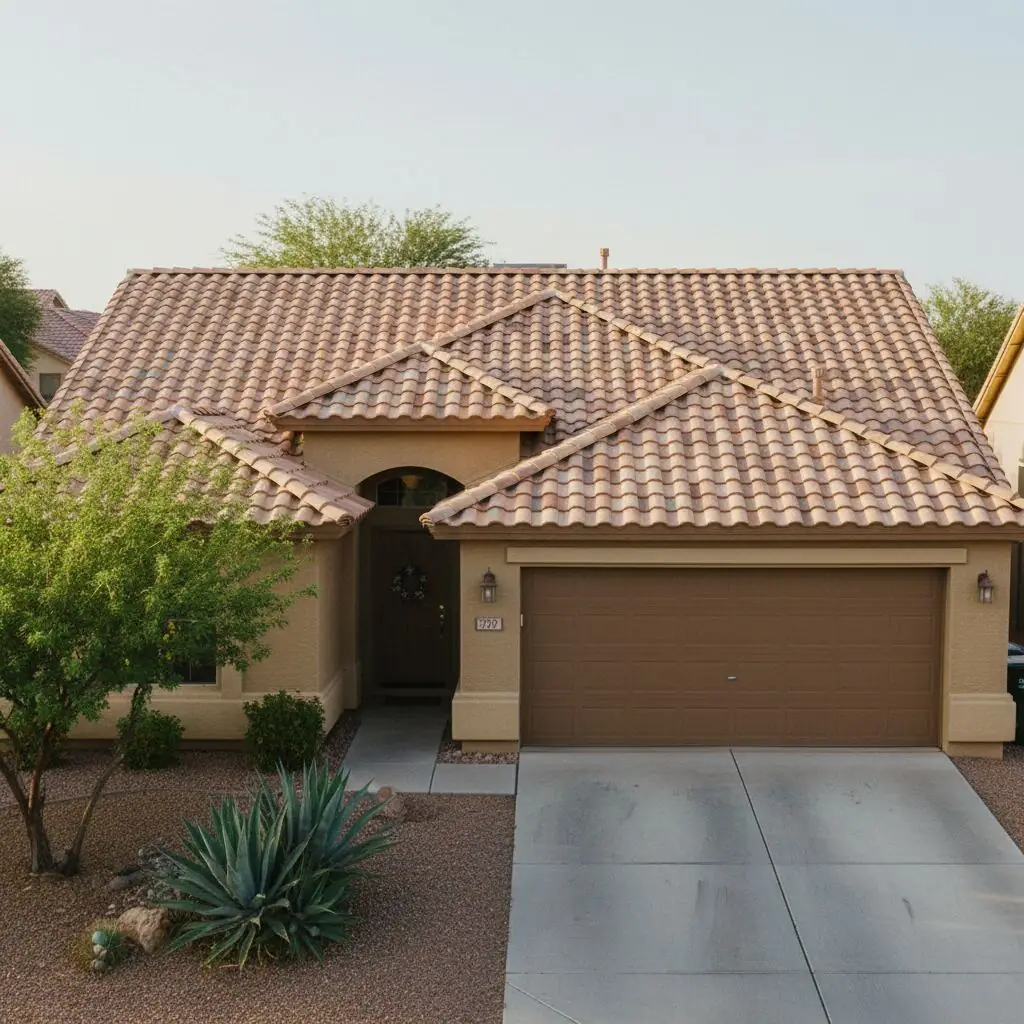 Single-story Chandler home with terracotta S-tile roof and desert landscaping